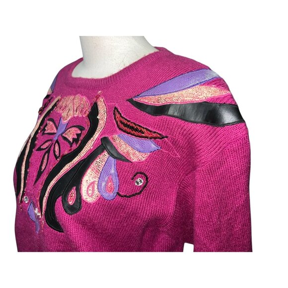 Vintage 80's Sweater by Regency Collection for Joyce Sz Large Womens Purple Embe - Picture 10 of 15